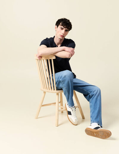Polo cintr&eacute; manches courtes col polo bleu homme