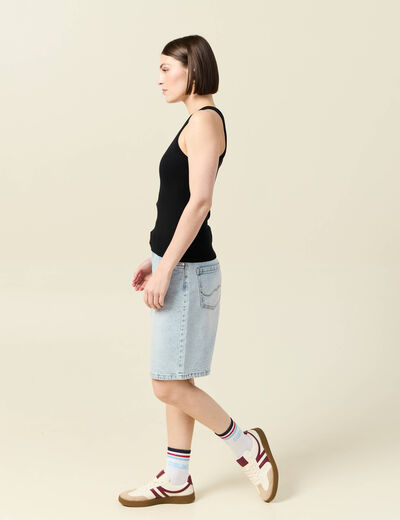 Débardeur cintré court col rond noir femme