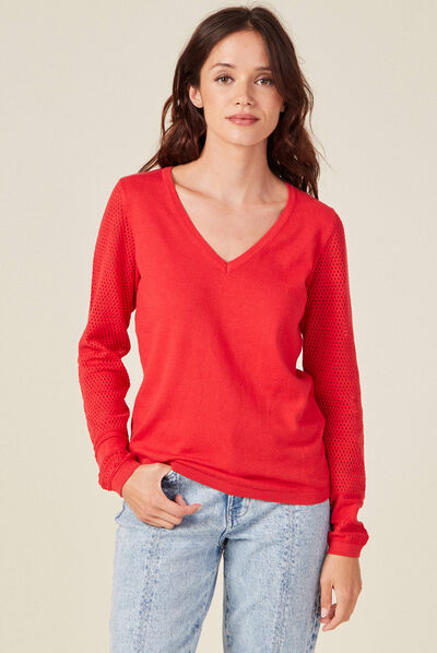 Pull à manches longues rouge foncé femme