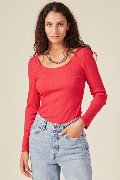 T-shirt manches longues rouge femme