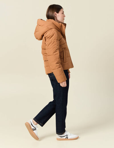 Doudoune à capuche marron clair femme