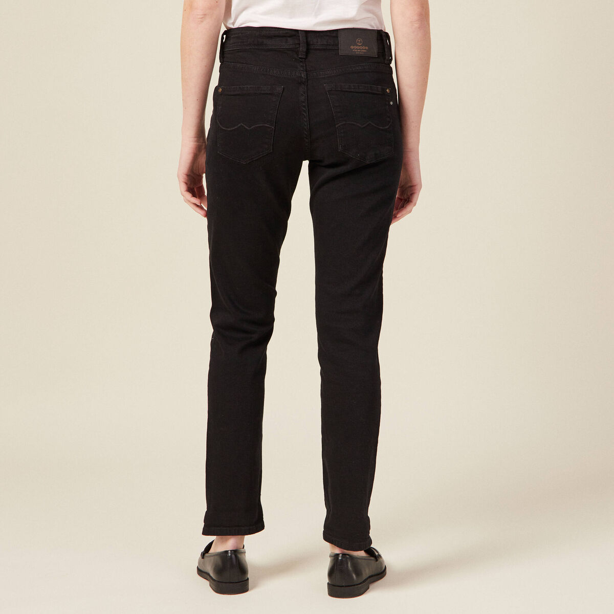 Jeans girlfriend taille haute denim noir femme