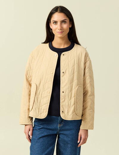 Doudoune droite courte manches longues beige femme