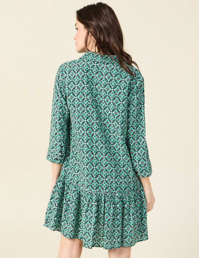 Robe courte &eacute;vas&eacute;e manches longues vert femme