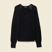 Pull ajour&eacute; col V manches longues noir femme