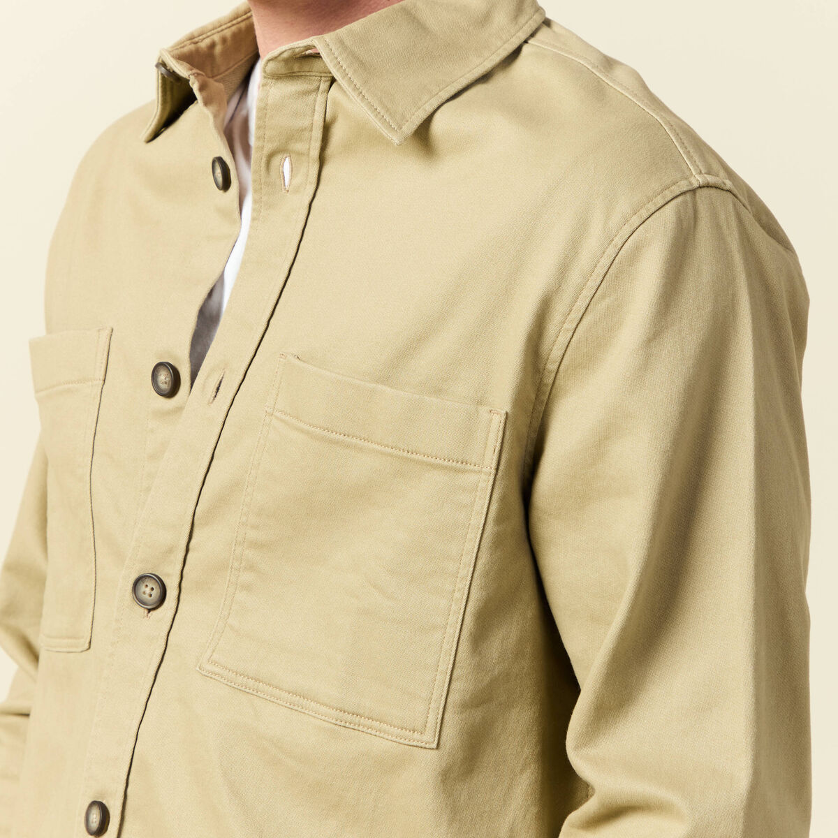 Surchemise manches longues beige fonce homme