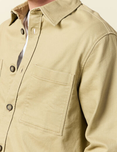 Surchemise manches longues beige fonce homme