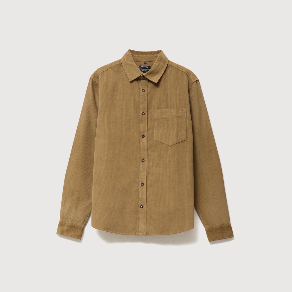 Chemise col classique en velours vert kaki homme