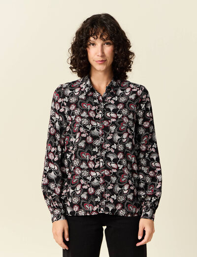Chemise manches longues fluide noir femme