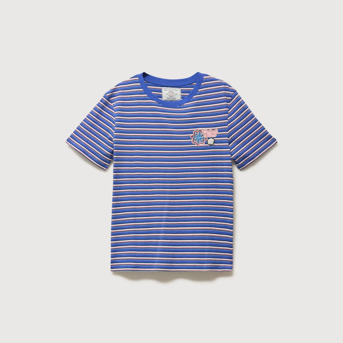 T-shirt ray&eacute; col rond manches courtes bleu electrique femme