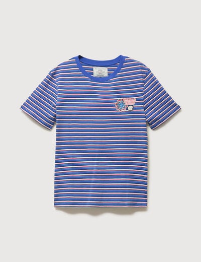 T-shirt ray&eacute; col rond manches courtes bleu electrique femme