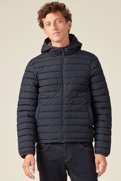 Doudoune droite à capuche bleu marine homme