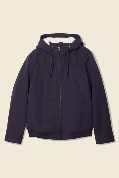 Parka droite à capuche doublée bleu marine homme