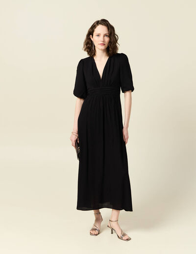 Robe longue évasée noir femme