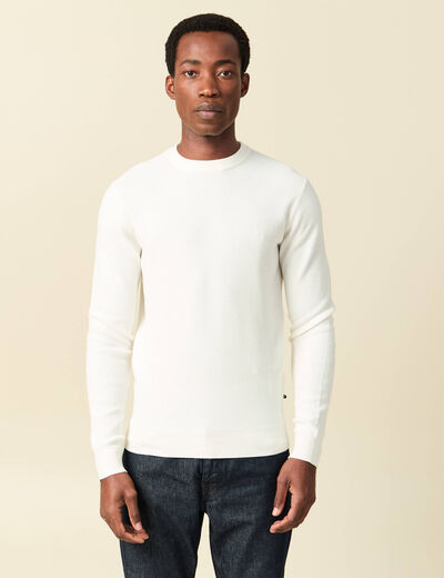 Pull fin col rond manches longues ecru homme