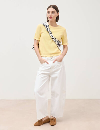 Jeans barrel taille haute 7/8&egrave;me denim blanc femme