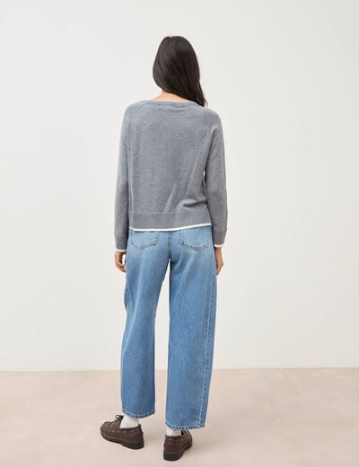Pull droit col rond manches longues gris clair femme