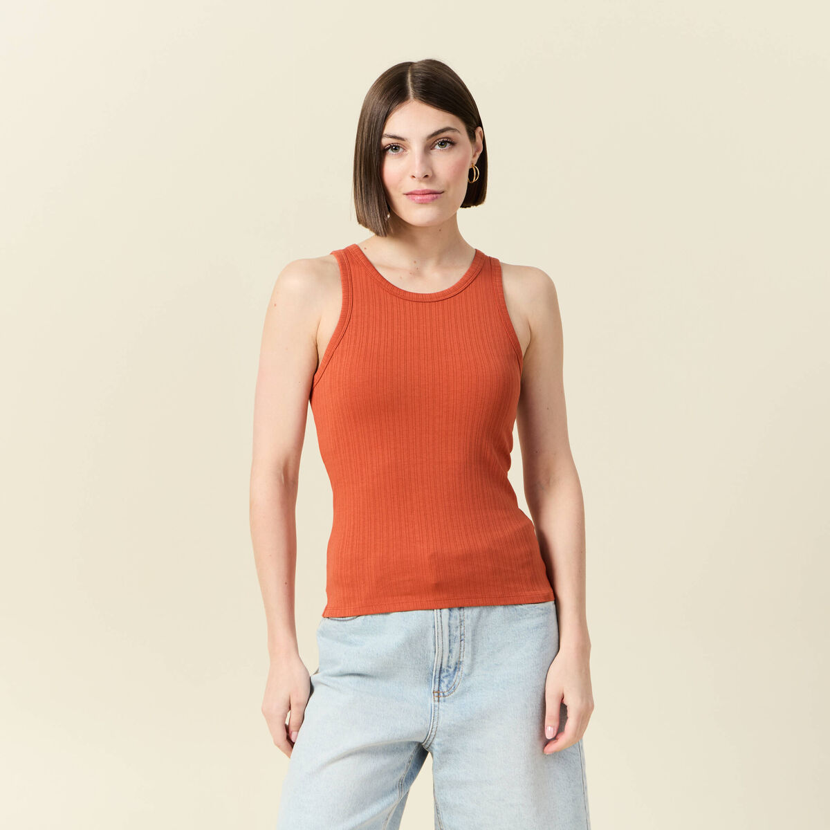 Débardeur 2 en 1 avec brassière intégrée orange foncé femme