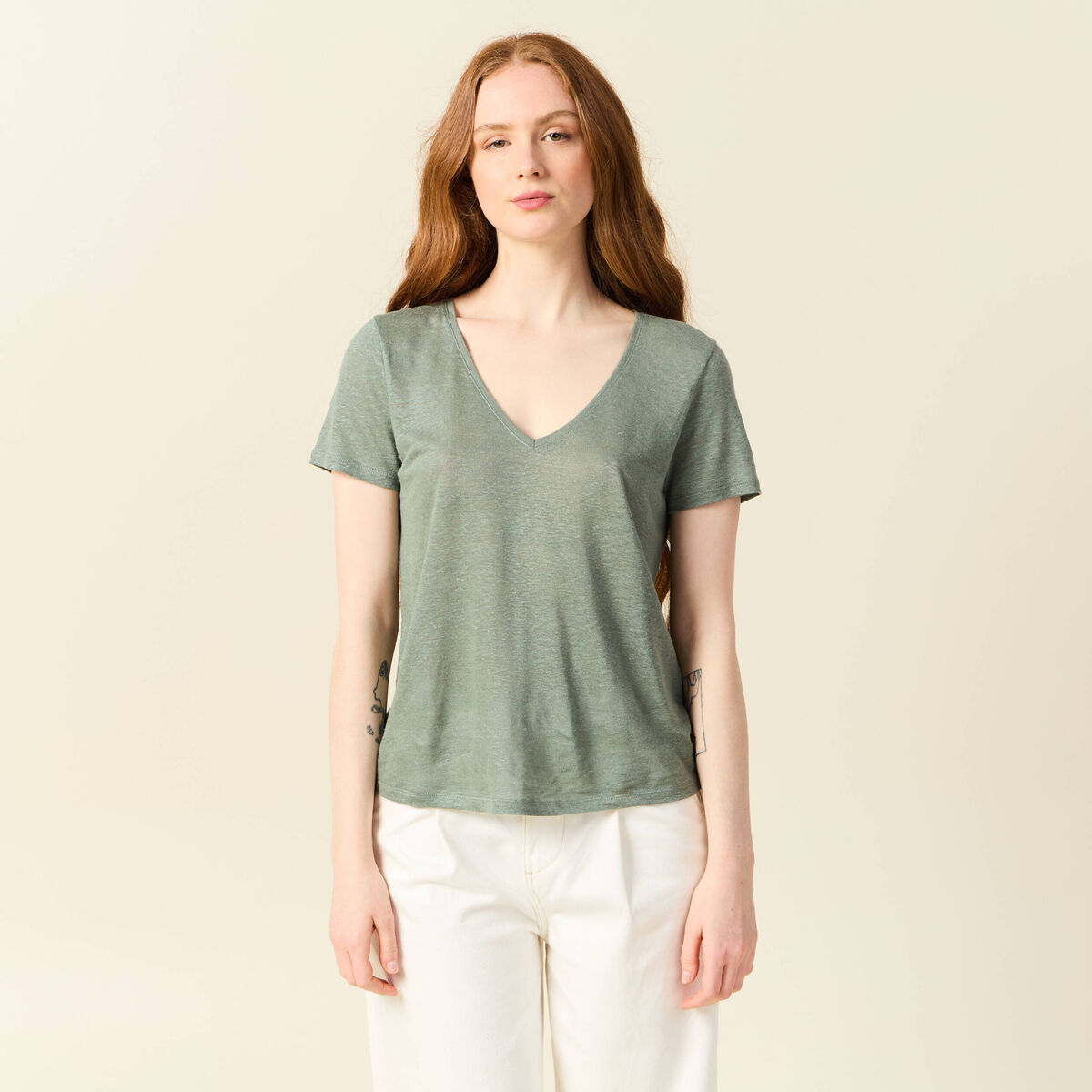 T-shirt éco-responsable vert kaki femme