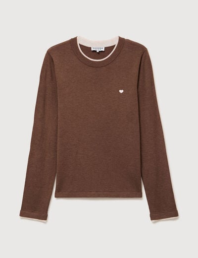 Pull fin col rond manches longues marron femme