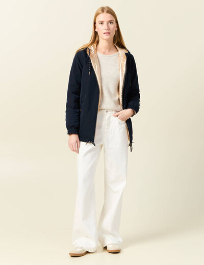 Parka réversible à capuche bleu marine femme