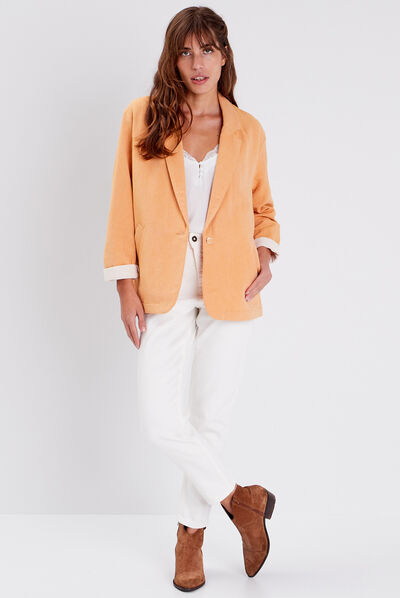 Veste droite manches 3/4 orange femme