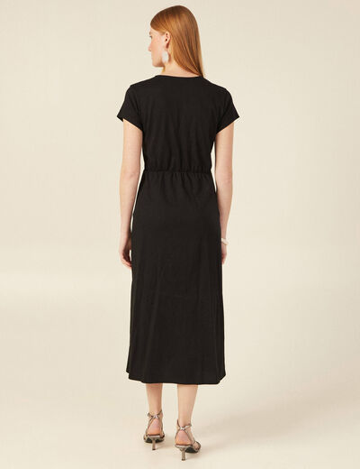 Robe midi droite drapée noir femme