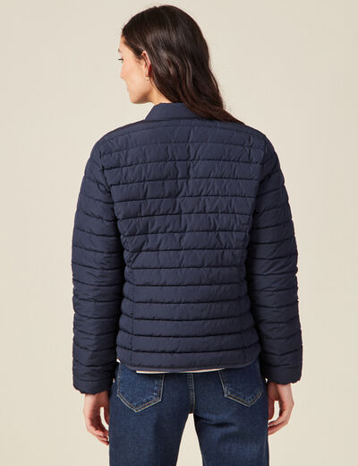 Doudoune droite zippée bleu marine femme