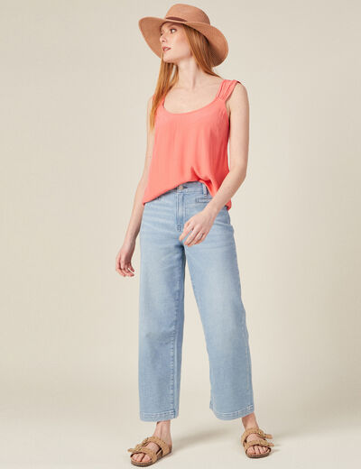 Blouse bretelles larges rose corail femme