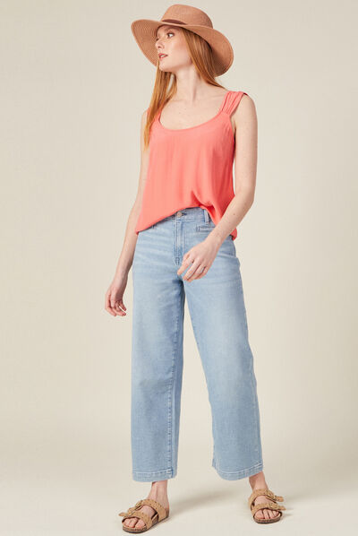 Blouse bretelles larges rose corail femme