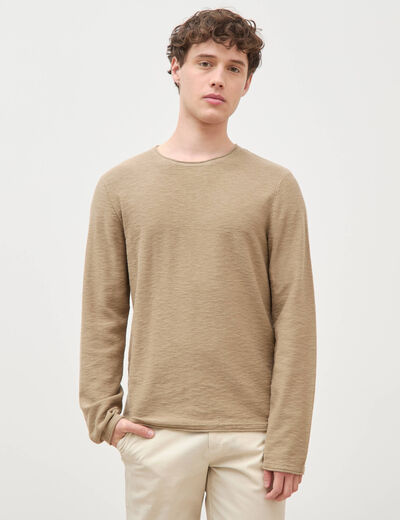 Pull fin en coton manches longues vert olive homme