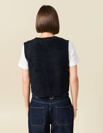 Gilet sherpa droit sans manches bleu marine femme