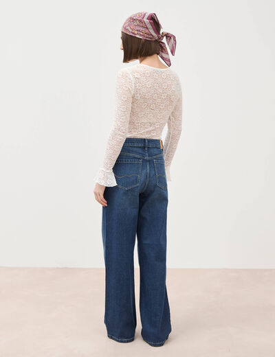 Jeans large taille haute denim brut femme