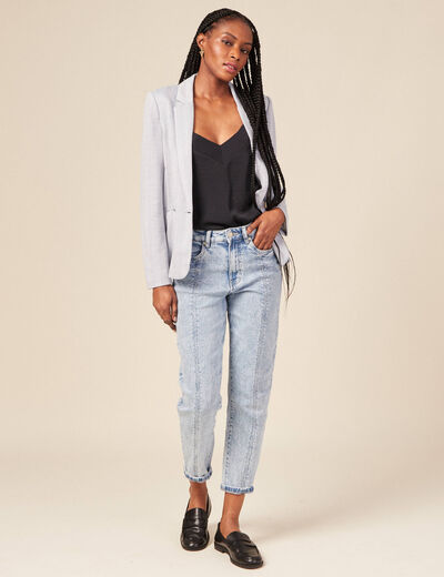 Veste blazer droite bleu gris femme