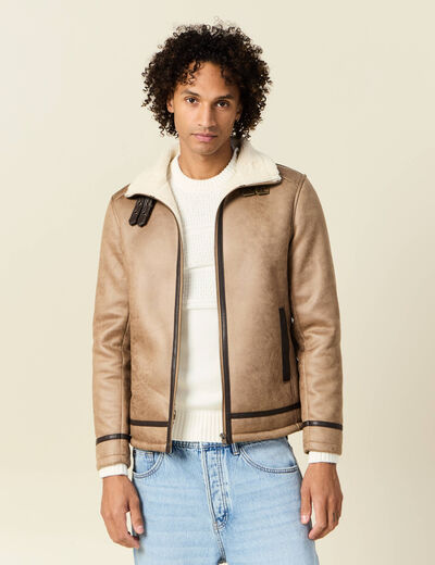 Blouson suédine zippé marron foncé homme