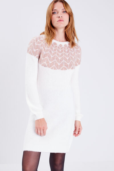 Robe pull droite ecru femme
