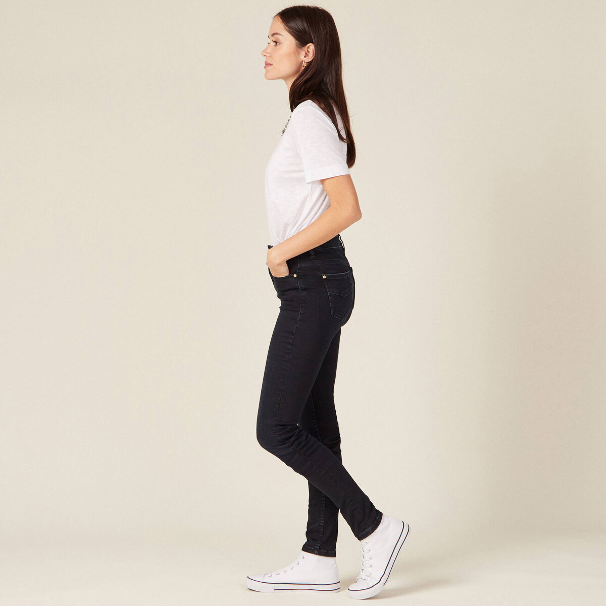Jeans skinny taille haute denim blue black femme