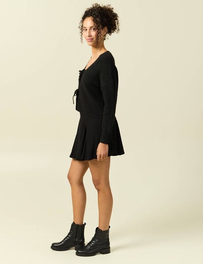 Gilet col V manches longues n&oelig;uds noir femme