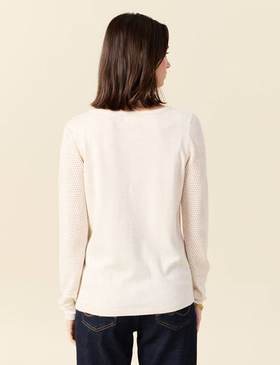 Gilet manches longues boutonné creme femme