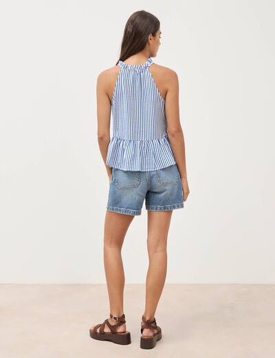 Top droit manches courtes bleu electrique femme