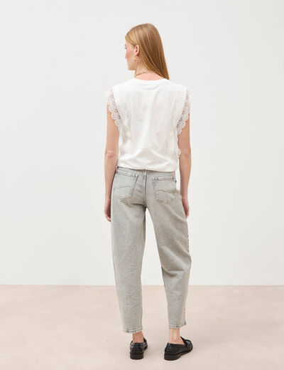 T-shirt col rond sans manches en coton ecru femme