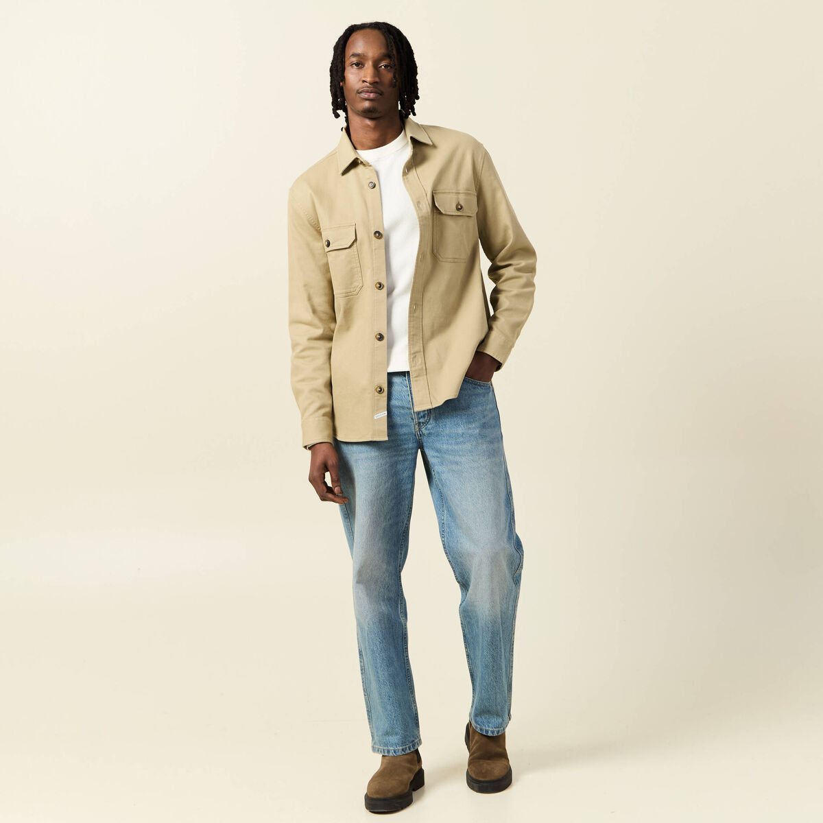 Surchemise manches longues taupe homme