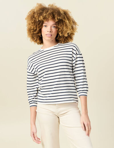 T-shirt manches 3/4 bleu femme