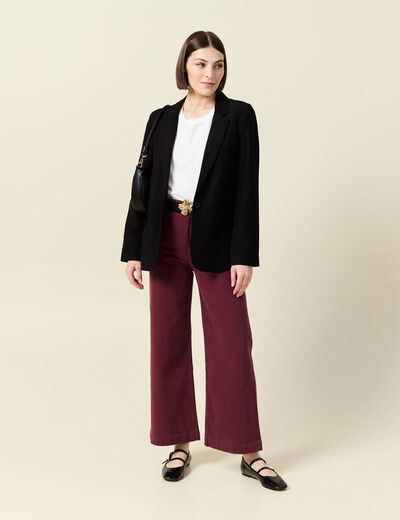 Pantalon large taille haute en jeans bordeaux femme