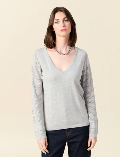Pull à manches longues gris clair femme