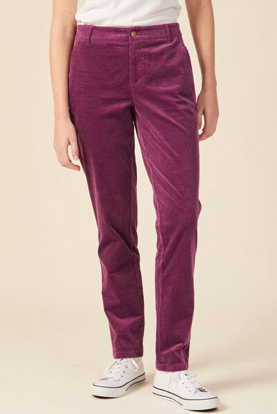 Pantalon chino velours côtelé violet femme