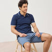 Polo cintr&eacute; en coton manches courtes bleu marine homme