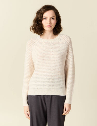 Pull manches longues sequins ecru femme