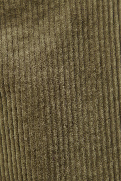 Pantalon chino velours côtelé vert kaki femme