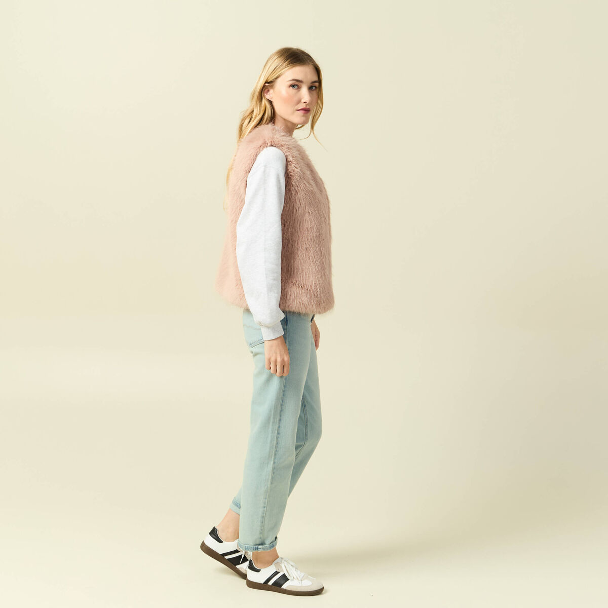 Veste fausse fourrure avec doublure vieux rose femme